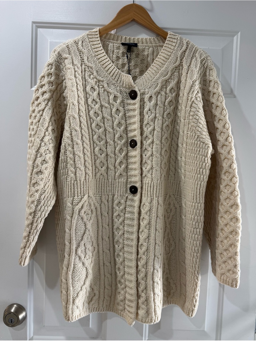 ARAN Women's Merino Wool A-Line Fit Cardigan Sweater Size XXL off-white Ireland - Picture 13 of 15